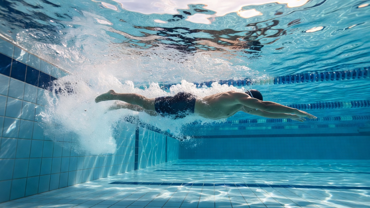 Swimmer travelling away from a pool wall after a training turn